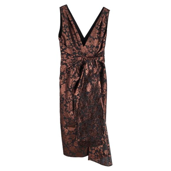 ERDEM Dresses & Skirts - Erdem Rosalie Sash-Waist Floral-Brocade Tea Dress in Black Polyester